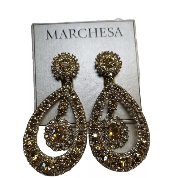 Marchesa Gold Tone Crystal Chandelier Earrings - Picture 3 of 4